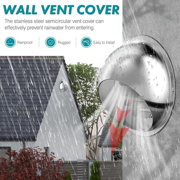 Ventilationsgitter, 100mm Rund Væg Hætte Ventilation, Ventilationsudluftningsgitter Fremstillet af 304 Rustfrit Stål med Myggenet