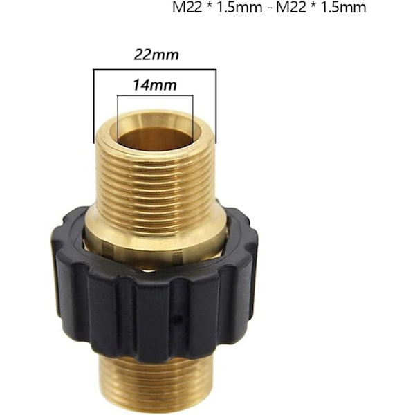 Slangekobling, dobbel hann M22 x 1,5 trykkvaskeradapter kompatibel med Karcher, Karcher HD og HDs trykkvaskerslange (14 mm diameter)