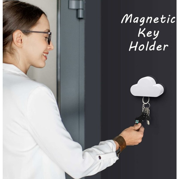 4 deler Magnetisk nøkkelholder Cloud Magnetic Wall Key Rack Organizer nøkkelringer Kroker med lim for veggdør, inngangsparti, foaje (hvit, bl.a.