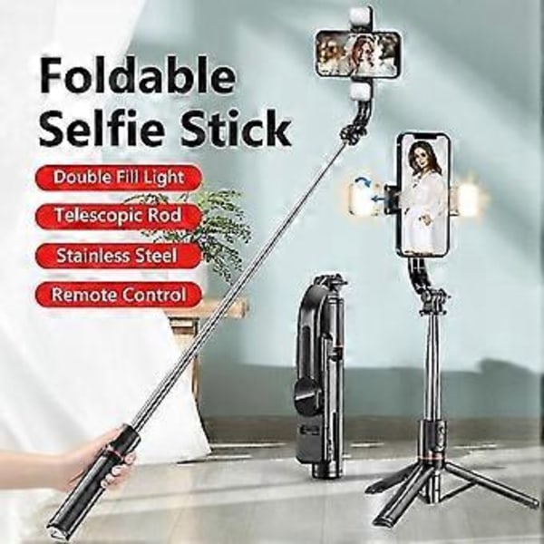 Bluetooth Selfie Stick Dobbelt Fyldlys Tripod med Fjernbetjening