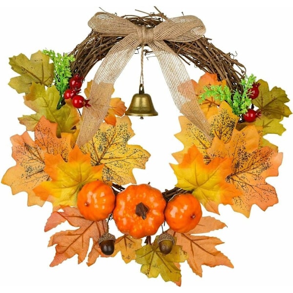 45 cm kunstig bærbærkrans, høstblader dørkrans med bær falsk høstkransdekor for Halloween og Thanksgiving-dekorasjon