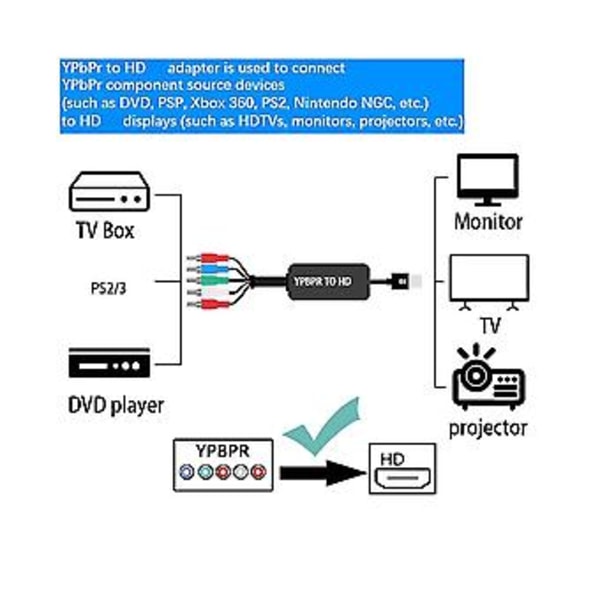1080p Komponent Til -kompatibel Konverter Ypbpr Rgb + R/l O Til -kompatibel Adapter 5 Til -komp
