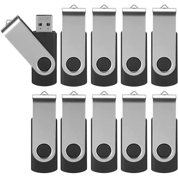 32 GB USB -minnen, 32 GB USB 2.0-minnen Svängbar Memory Stick Jump Drive Zip-enhet för säkerhetskopiering av datalagring, svart 5-pack-svart