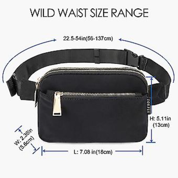 Midjeväskor för Kvinnor Män, Svart Crossbody Midjeväska, Bältesväska med Justerbar Rem, Trendig Midjeväska för Utomhusbruk/Träning/Resor/Vardag/Löpning