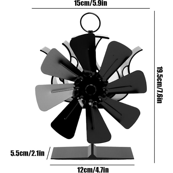 8-bladet vægmonteret pejsventilator 70-375¡ãC 2800RPM luftvolumen 80-170CFM med krog til brændeovn energibesparende