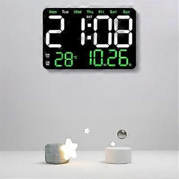 Elektronisk Veggklokke Temperatur Dato Display Bordklokke Veggmontert Digital LED Vekkerklokke for Hjem A