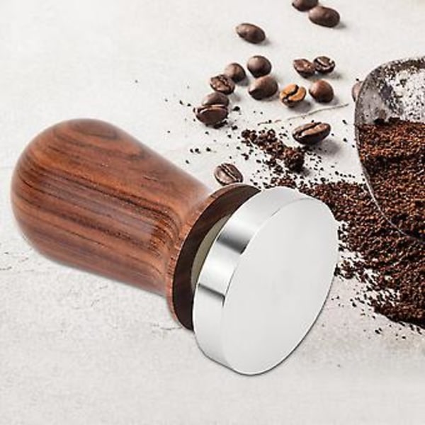 Flat Base Kaffe Tamper, Trehåndtak Rustfritt Stål Kaffe Tamper Omhyggelig Designet