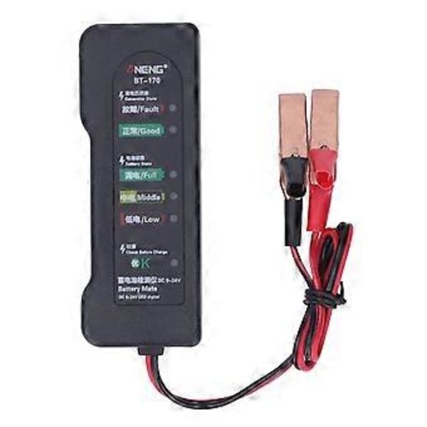 12V Bilbatteritestare med Testklämmor 6 LED-Display Bilbatteri Feldetektor