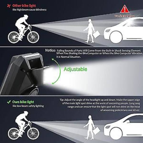 4-i-1 Cykelstrålkastare Med LCD-Display Hastighetsmätare Och Signalhorn USB Uppladdningsbar Cykeldator För O