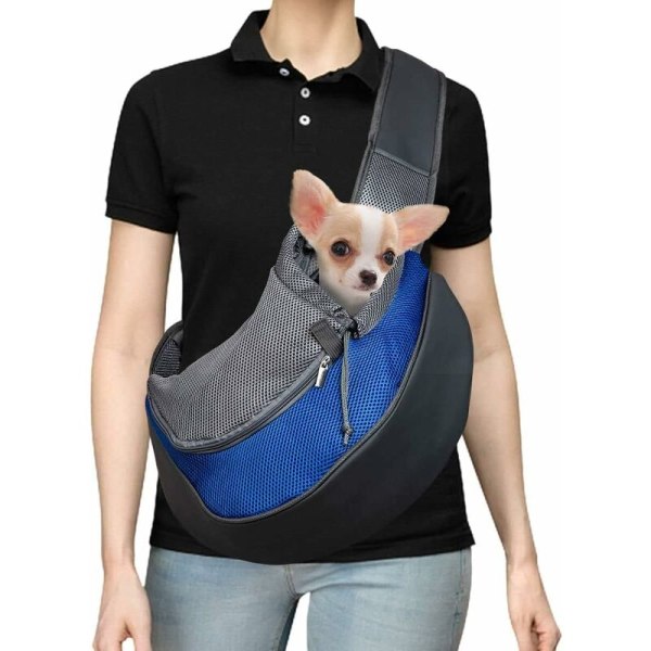 Hundsele, Katt Husdjur Hund Bärväska Justerbar Axel Andningsbar Mesh Bärväska - Lämplig för valpar under 5 kg, 37 x 29 x 25 cm (L, Blå)