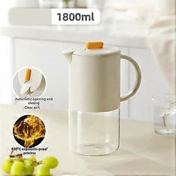 Bærbar glaskande med låg, køkkenkaffekande med håndtag, kaffe-tekedel, kaffe-tesæt, 1800 ml, lysegrøn
