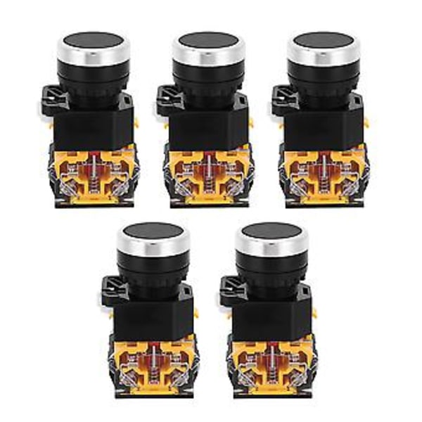 5st 22mm 37V-440V Tryckknappsbrytare Självåterställande Knappbrytare utan Lampa (Svart)