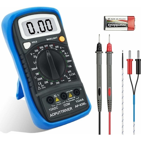 AP-838L Bærbar Digital Multimeter Manuell Område Digital Multimeter Spenning/Strøm/Motstand/Temperatur/Diode/Transistor/Kontinuitetstest med Dat