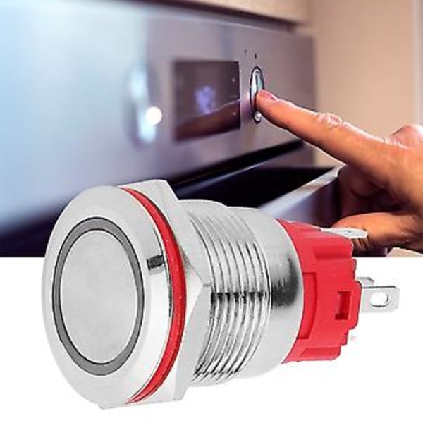 Metall Tryckknappsbrytare DC9~30V 19mm 1NO 1NC Självlåsande Brytare med Ljus Vit Ring Platt Huvud Självlåsande