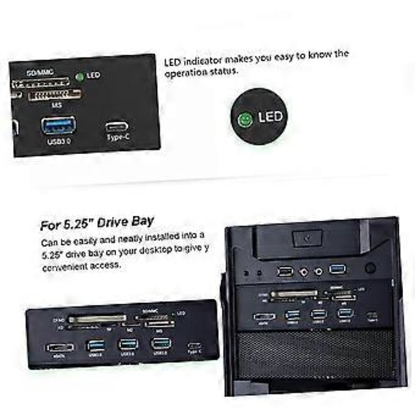 5.25 Tommer Kortlæser Intern Kortlæser Media Multi-Funktions Dashboard PC Frontpanel Type-C USB 3.1 USB 3.0