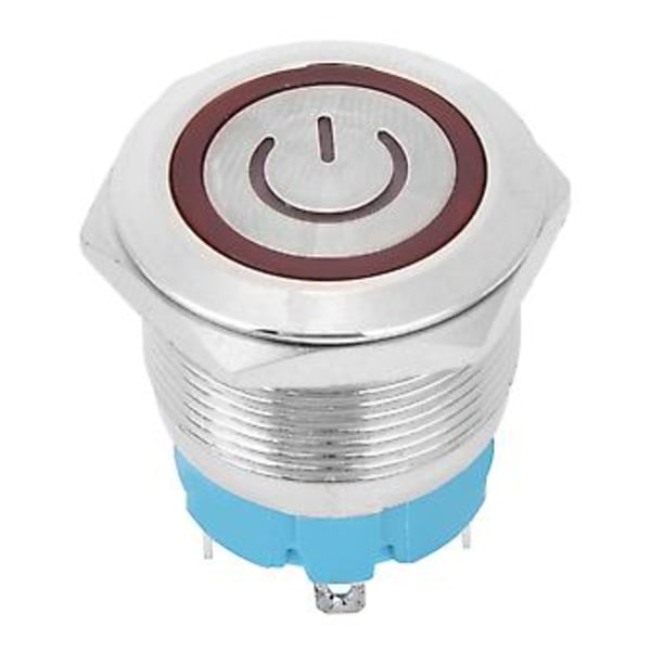 2 kpl Painikekytkin Litteä Pää Itsepalautuva IP65 220VAC 22mm 4-nastainen Kytkin Valolla (Punainen)