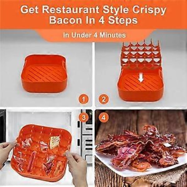 Silikon Bacon Cooker Bacon Cooker Bricka Baconställ Bricka och Fettuppsamlare för Ugn Air Fryer Matlagning