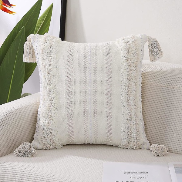 Puuvillainen Boho-tyynynpäällinen, käsintehty tuftattu ja hapsutettu tyynynpäällinen, sohvalle, sänkyyn ja olohuoneeseen