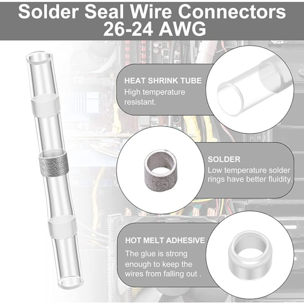 200 stk. loddeforbindelser 26-24 AWG smeltede forseglingstrådsforbindelse krympemuffe vandtæt isoleret muffe elektriske samlinger trådklemmer