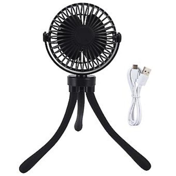 Klapvognsventilator Universal Justering Blæksprutte Babyventilator 2500 til 4400RPM USB Opladning Bærbar Ventilator med Deformerbart Stativ til Hjemmet Sort