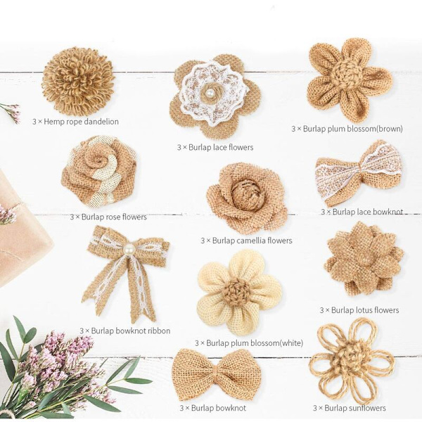 33 stykker håndlaget linblomstsett, 8 stiler med naturlige linblomster og 3 stiler med perlelinblonder er veldig egnet for bryllup H