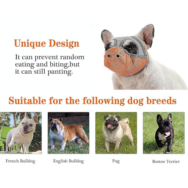 Kortsnutade hundmunstycken - Bulldogmunstycke Justerbart andningsbart nät hundmunstycke