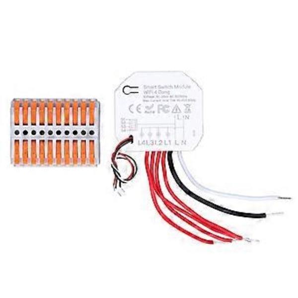 4-veis WiFi Bryter Lysmodul Smart Hjem App Fjernkontroll Timer Brytermodul 90‑250V