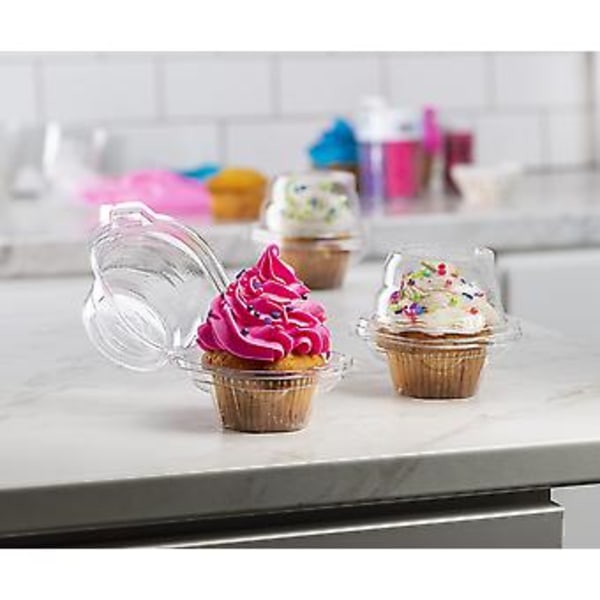 50 Individuelle Cupcake Beholdere - Stabelbare | Individuelle Cupcake Æsker | Kagefade | Simple Cupcake Æsker | Med Forbundet Lufttæt Dyb Kuplåg |
