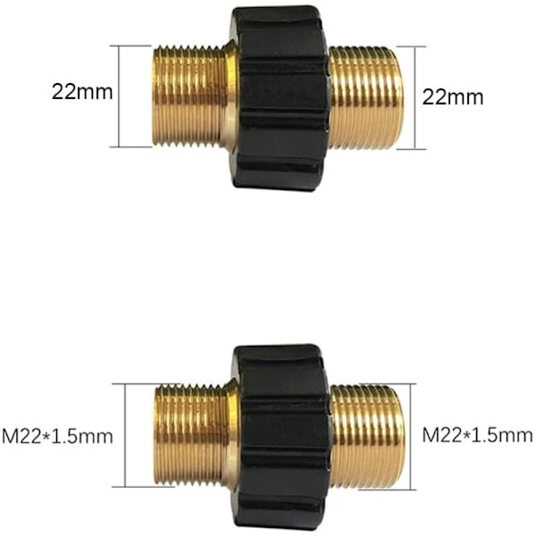 Slangsnabbkoppling, dubbel hane M22 x 1,5 trycktvättsadapter kompatibel med Karcher, Karcher HD & HDs trycktvättslang (14 mm diameter)