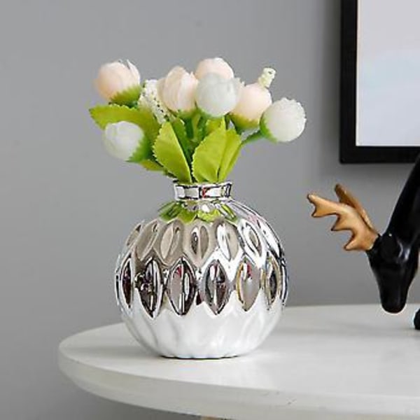Keramisk Liten Vas Liten Blomma Präglad Fiskläppsmönster Hantverk Hemdekorationer (guld)