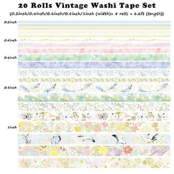 20 kpl Retro Washi -teippisetti Peittoteippi Paperitarvikkeet Päiväkirjatarvikkeet Ruudukko Scrapbooking Koristeellinen Ad