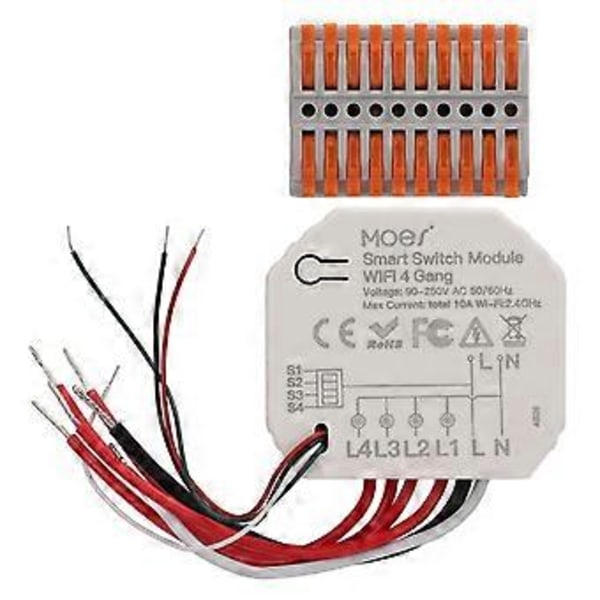 Älykäs kytkinmoduuli 4 kanavaa 2,4 GHz WiFi-kaukosäädin Ajastusohjain 90–250 V AC