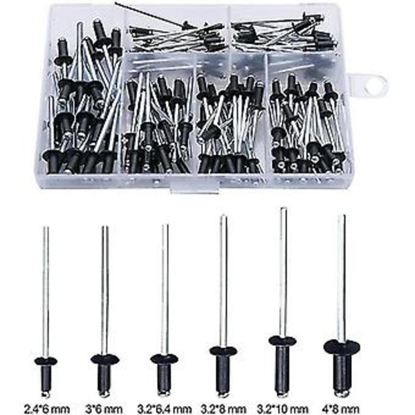 Black Rivet 120 Stk Blindnagler Nagler Med Boks Aluminium Nagler Popnagler Popnagler Sortiment Åpne Runde Nagler Aluminium Blindnagler Kuplet Hode