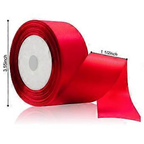 Rött Band 3,8 cm, 23 Meter Satinband för Hantverk, Enkelsidigt Hårband i Polyester Silk, Tygband för Buketter