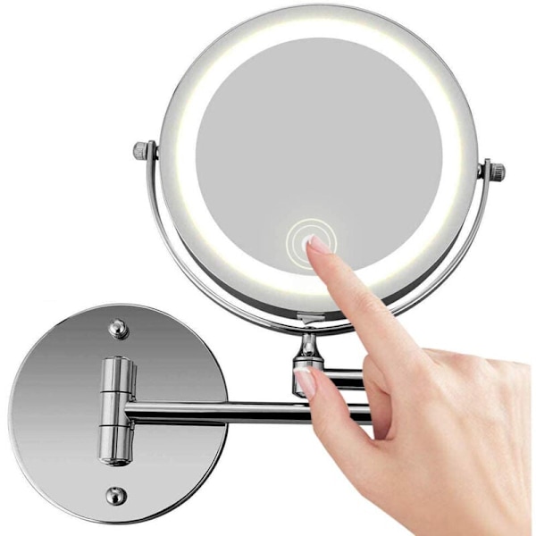 Wall Mounted Makeup Mirror, 10X Magnifying, LED Lighted Vanity Mirror on Two Sides for Bathroom, 360° Rotatable, USB Rechargeable and 7 Inch Extenda