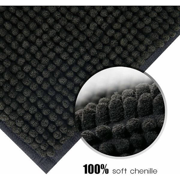 Halkskyddad 60 ?á 40 cm Chenille badmatta, lätt att rengöra badrumsmattor, mjuk duschmatta, svart