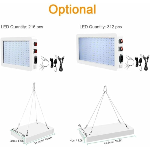 2000W LED-kasvivalo sisäkasveille 312 LED täyden spektrin kasvu- ja kukinta kaksoiskytkin IP65 vedenpitävä ripustettava kasvivalo taimille kukille