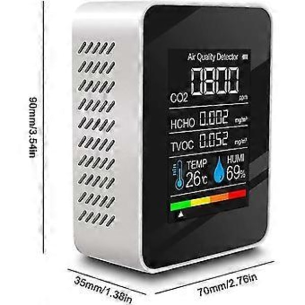 Luftkvalitetsdetektor Multifunksjonell Karbondioksid Co2 Tester Tvoc Hcho Verdi Elektrisitetsmengde