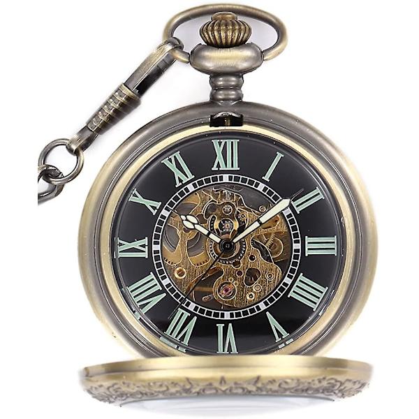 Mekanisk Självuppdragande Luminous Mekanisk Fickur Steampunk Stil Ihålig