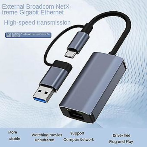Usb 3.0 Gigabit Ethernet Adapter Usb C Rj45 Nettverkskort Nettverksforlenger Kabel Splitter