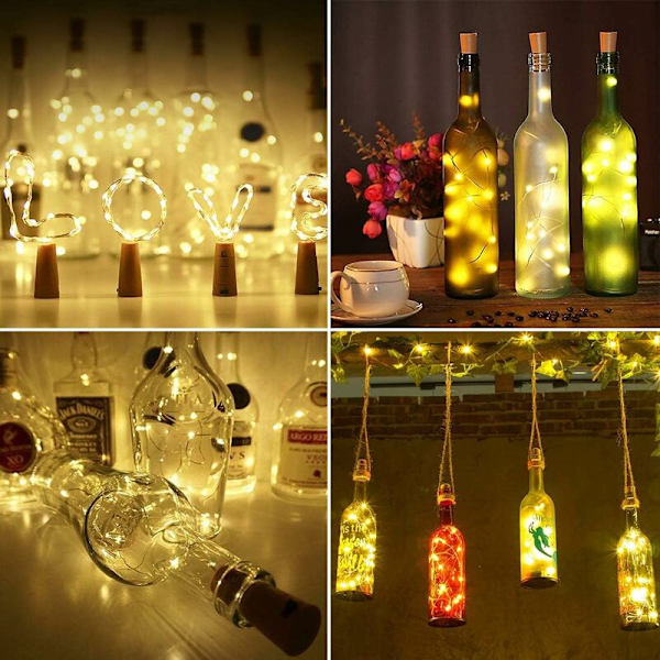 9x20 LED-flaska ljus, LED-korkflaska ljus ljusslingor DIY flaskor flaskor ljus, varmvit