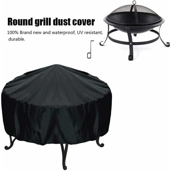 Beskyttende deksel for rund brannskål Vanntett brannkassedeksel UV-beskyttelse Polyester Svart Beskyttende deksel for rund utendørs grill (dia