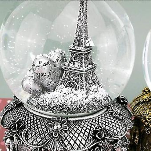 Pariisi Eiffel-torni lumipallo-soittorasia automaattisella lumisateella ja värikkäillä valoilla, 100mm 15cm korkea