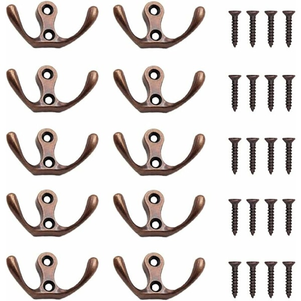 10-pack Dubbla Metall Klädkrokar Retro Retro Krok Väggkrok Klädhängare med Skruvar för Badrum Kök Sovrum