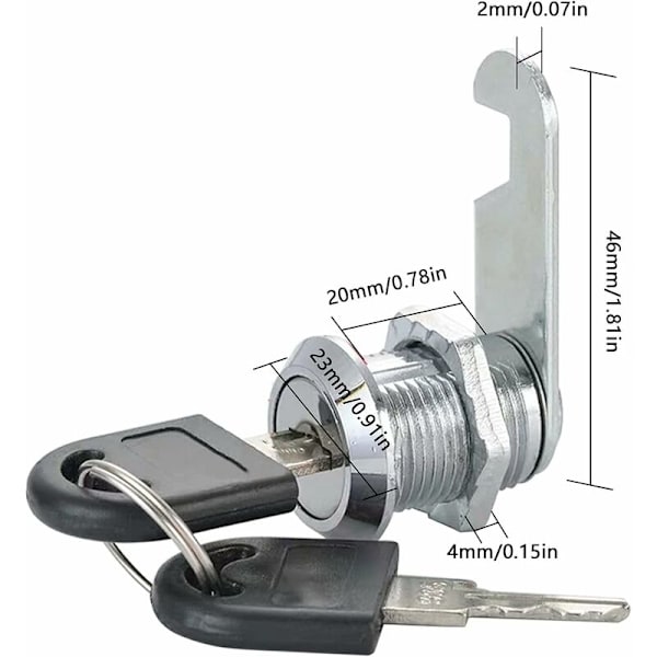 6 stk. postkasse camlås med 2 nøgler camlås camlås cylinder camlås kontor skab postkasse låse skrivebord skuffe lås(20mm)