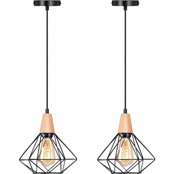 Vintage Pendellampa Industriell Metall Trä Tak Hängande Lampa Justerbar Krona för Kök Ö Bar Café 2 st