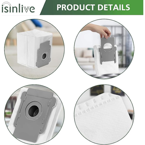 12 stk. støvsugerposer, der er kompatible med iRobot Roomba I3+(3550) I7+(7550) S9+(9550) I6+(6550) I8+(8550) rengøringsbase til automatisk snavshåndtering