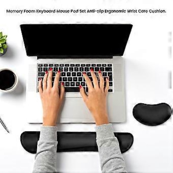 Gel Memory Foam Sæt Tastatur Håndledsstøtte Pad, Muse Håndledspude Støtte til Kontor, Sort