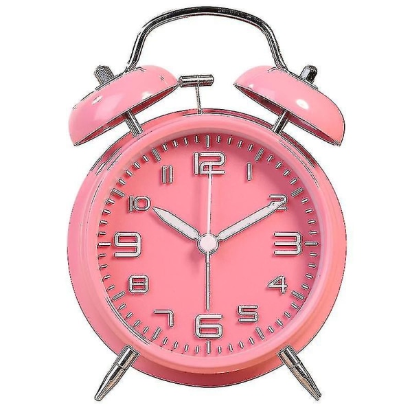 Mekanisk väckarklocka Dubbelklocka Analog klocka Kvarts Klassisk dubbelklocka väckarklocka, 1 st, Rosa
