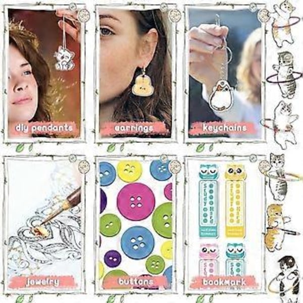 218PCS Shrinky-Dink Nøgleringssæt med 12PCS Shrinky Ark, 3PCS Shrinky-Dink Papir med Mønster, Farvede Blyanter